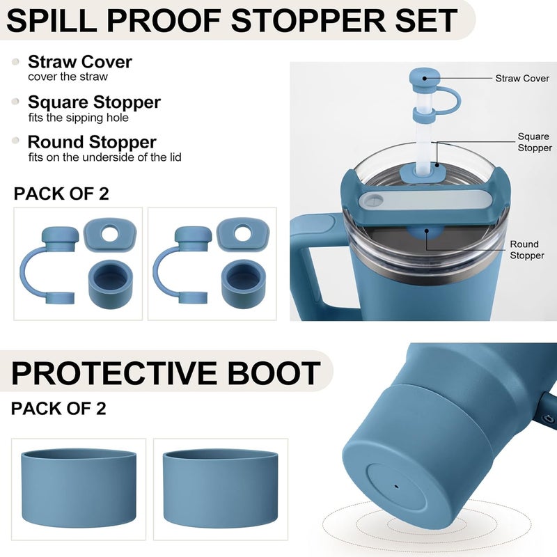 HYZ 8 Piece Accessories for Stanley Cup, Silicone Spill Proof Stopper Set and Protective Boot Including Straw Cover Cap for Stanley H2.0 20oz 30oz 40oz Tumbler, Indigo - Image 2